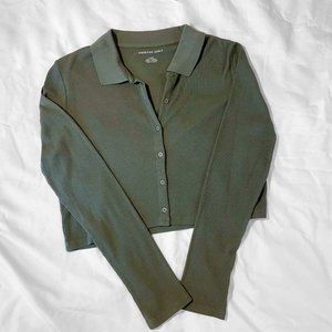 American Eagle Cropped Collar Long Sleeve Shirt